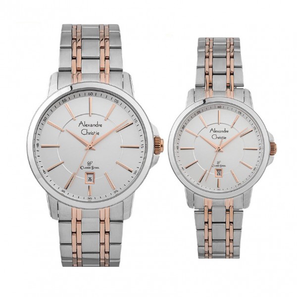 Alexandre Christie AC 8636 Silver Rosegold White Couple